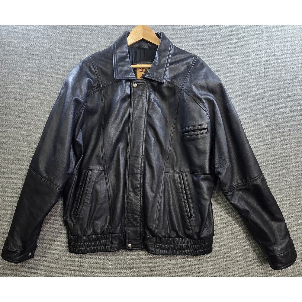 Vintage Phase 2 Leather Bomber Jacket Mens XL Black Full Zip Quilted Lining